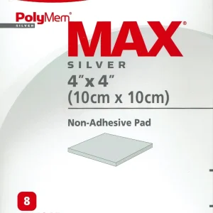 PolyMem Wund-Pad nicht klebend MAX silber 10x10cm 8 Stück PZN 04923411