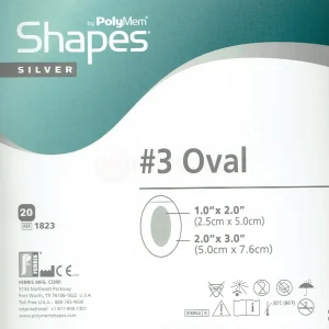 PolyMem Wund-Pad haftend OVAL silber 5x7,5cm 20 Stück PZN 02671709