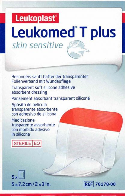 Leukomed T plus skin sensitive steril 5x7,2cm Transparentverband 5 Stück PZN 15862888