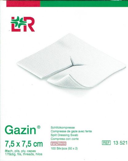 Gazin Schlitzkompresse steril 7,5x7,5cm 8-fach 17-fädrig 50x2 Stück 100 Stück PZN 01511731