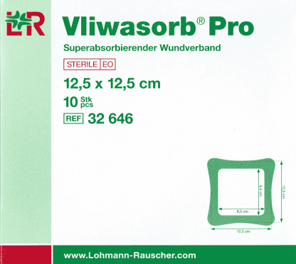 Vliwasorb Pro 12,5×12,5cm 10 Stück superabsorbierender Wundverband PZN 10792491