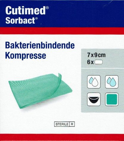 Cutimed Sorbact Kompresse 7x9cm antimikrobielle Wundauflage steril 6 Stück PZN 07348640