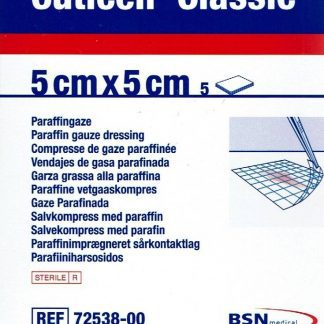 Cuticell Classic Salbenkompresse mit Paraffin steril 5x5cm 5 Stück PZN 4979067