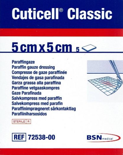 Cuticell Classic Salbenkompresse mit Paraffin steril 5x5cm 5 Stück PZN 4979067