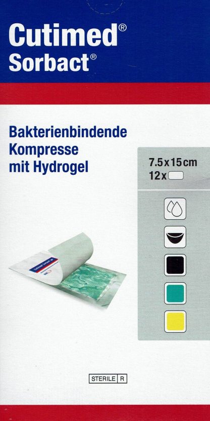 Cutimed Sorbact Gel steril 7,5x15cm 12 Stück antimikrobielle Kompresse mit Hydrogel PZN 7353440