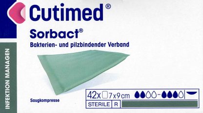 Cutimed Sorbact, Saugkomp.,antimikrobielle Wundauflage,steril 7x9cm 42 Stück PZN 07343281