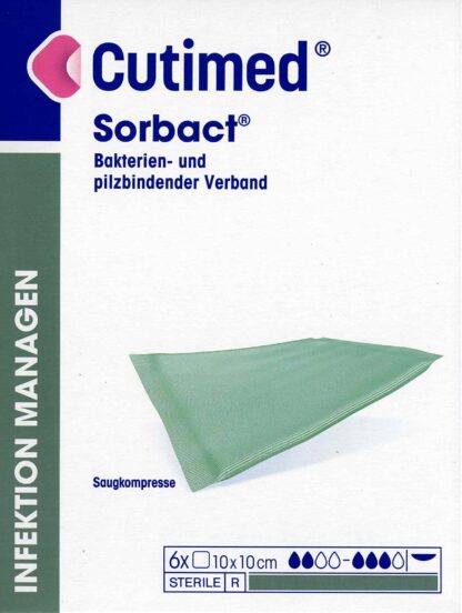 Cutimed Sorbact Saugkompresse antimikrobiell 10x10cm 6 Stück PZN 07343298