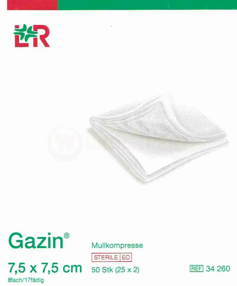 Gazin Mullkompresse steril 7,5x7,5cm 50 Stück PZN 03449019