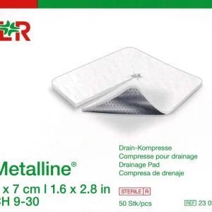 Metalline Drain-Kompresse steril 6x7cm 50 Stück PZN 02072713 NEW PACK